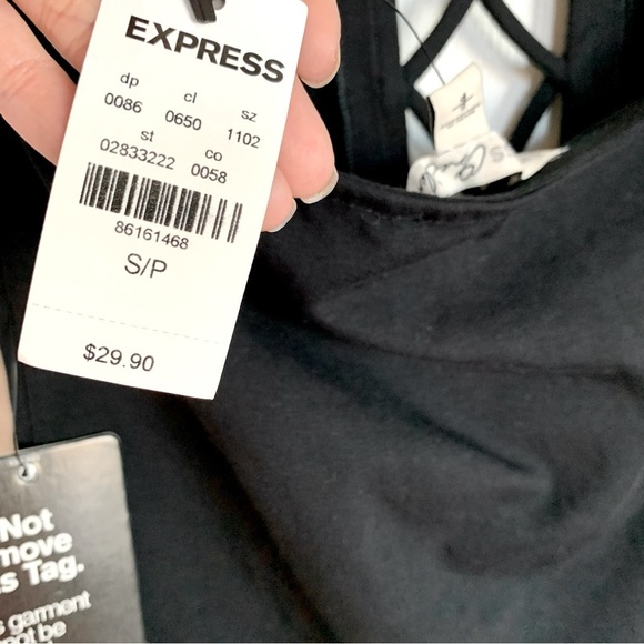 Express Black Strappy Criss-Cross High-Neck Halter Knit Low-Back Bodysuit - Picture 8 of 8